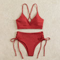 New European and American Swimwear Women Cross-border Solid Color V-neck Sexy Bikini suit High Waist Drawstring Split Swimsuit